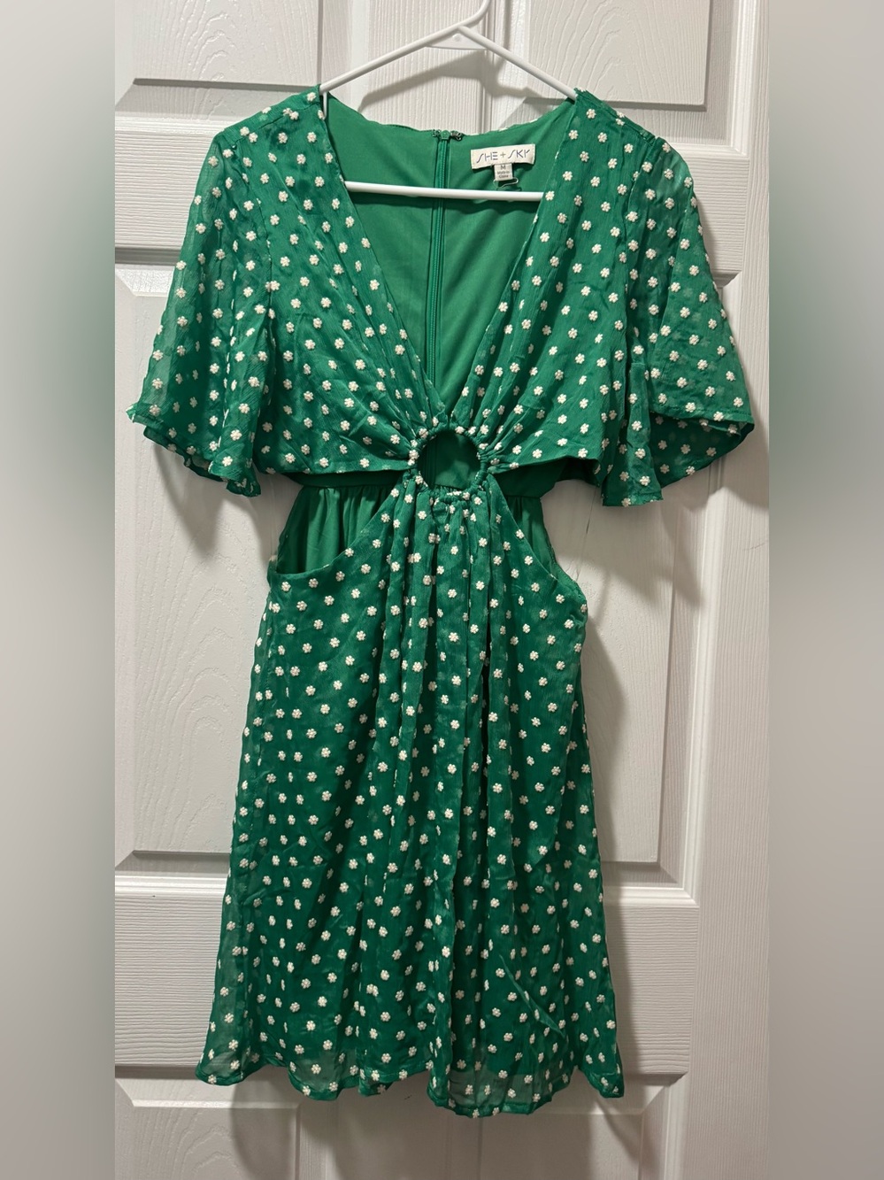 She + Sky Green Floral Ring-Cutout Midi Dress